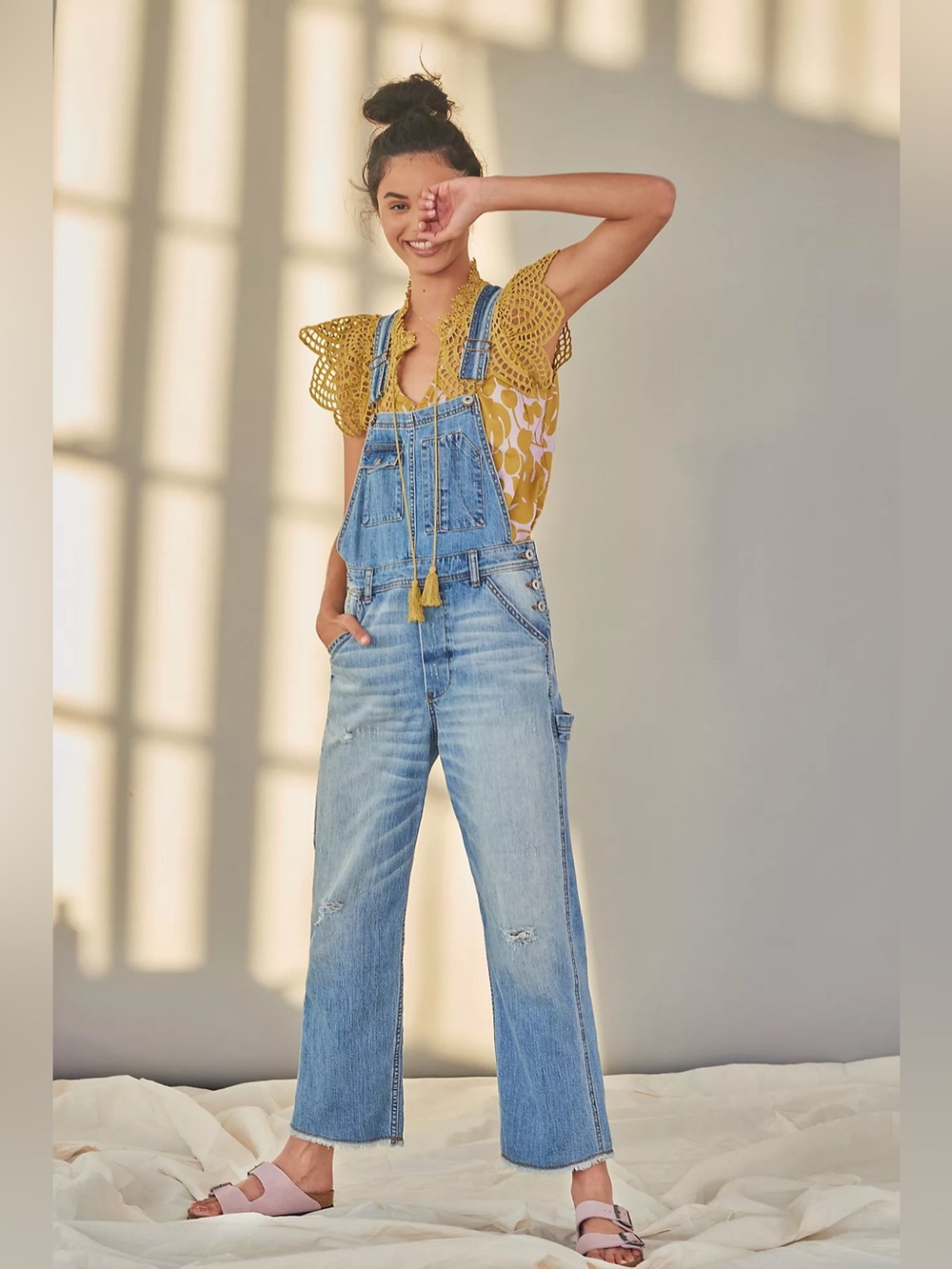 Anthropologie Pilcro Relaxed Denim Overalls 25 Petite Carpenter Cropped Utility